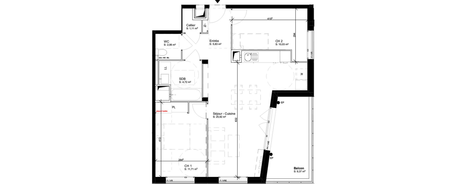 Appartement T3 de 61,38 m2 &agrave; Blagnac Baradel