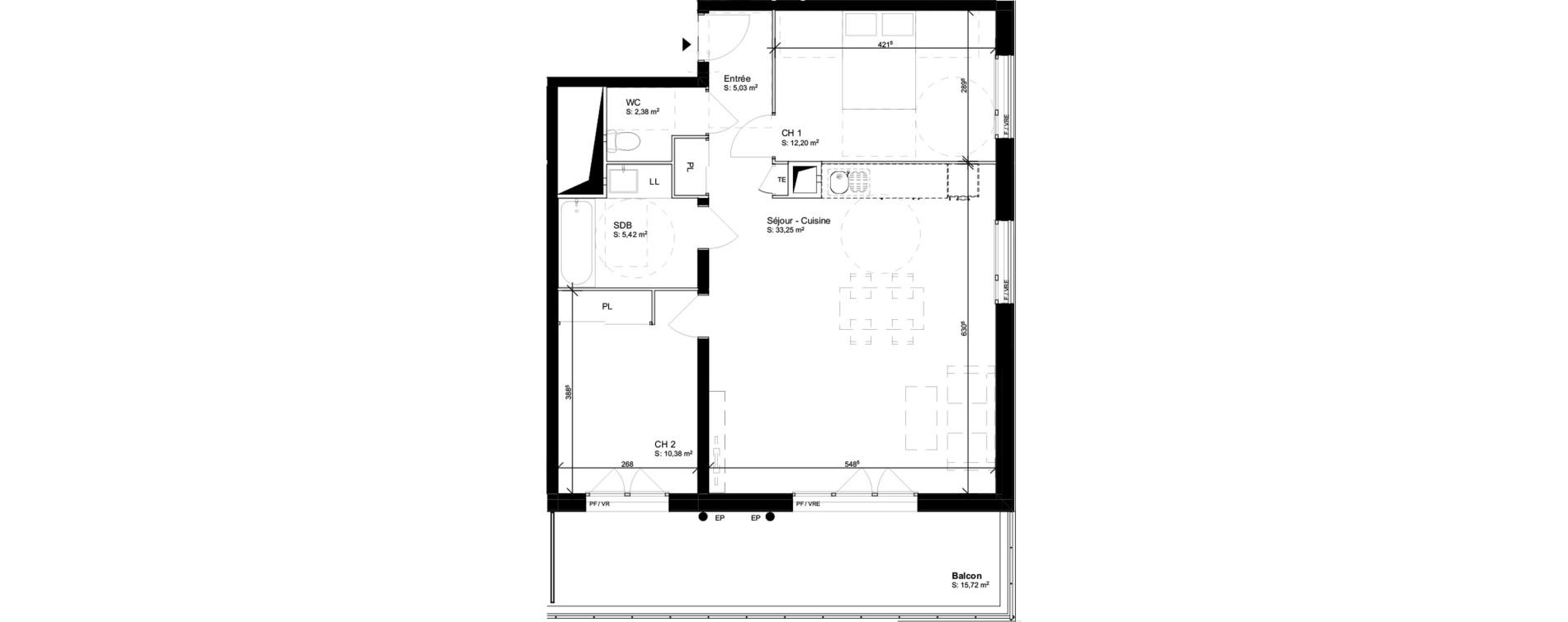 Appartement T3 de 68,66 m2 &agrave; Blagnac Baradel