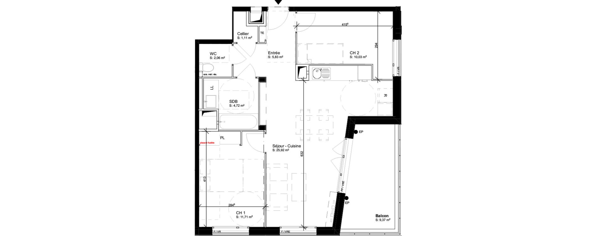 Appartement T3 de 61,38 m2 &agrave; Blagnac Baradel