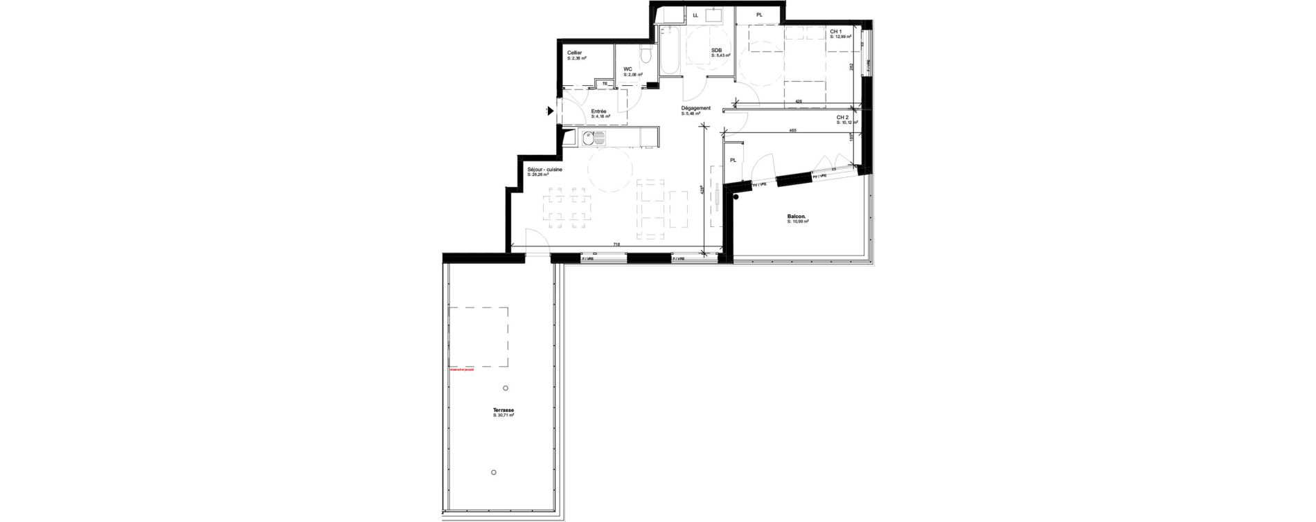 Appartement T3 de 68,90 m2 &agrave; Blagnac Baradel