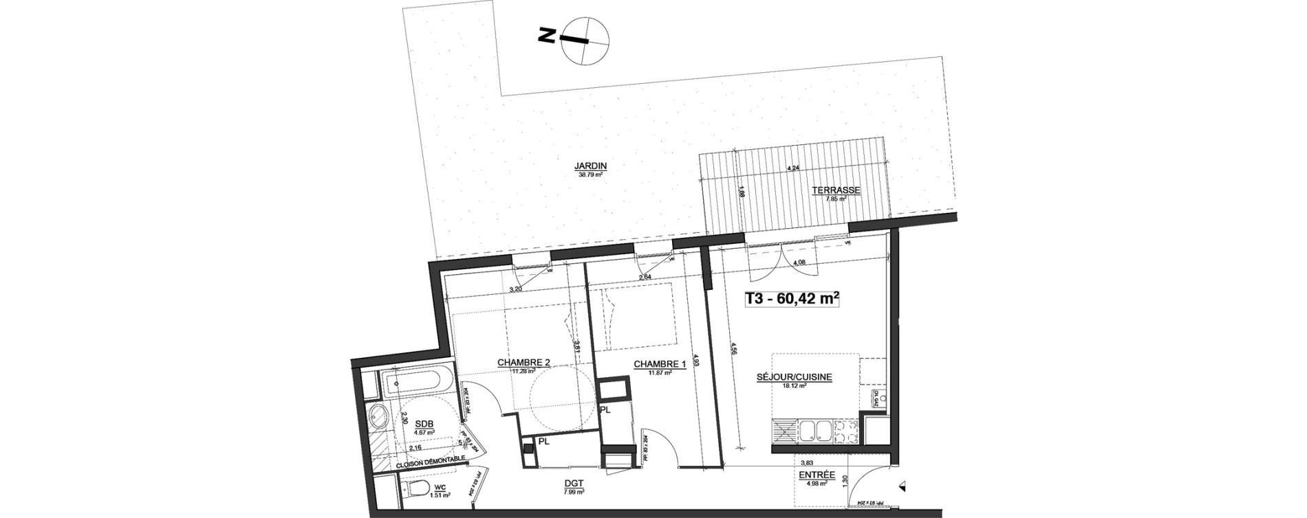 Appartement T3 de 60,42 m2 &agrave; Blagnac Centre