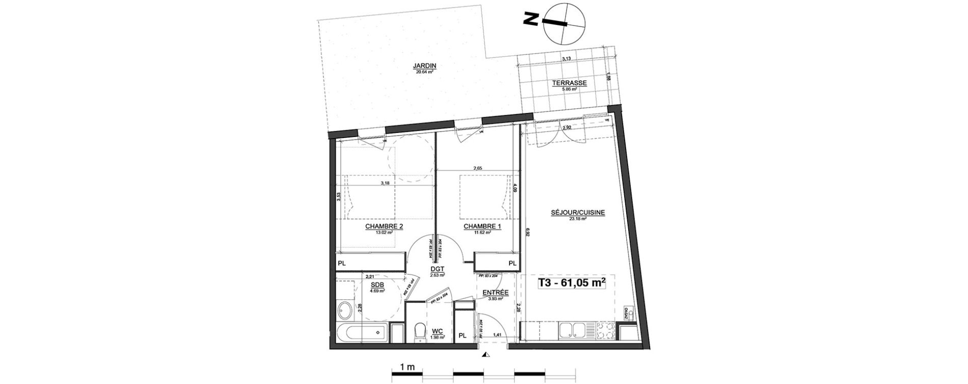 Appartement T3 de 61,05 m2 à Blagnac Centre
