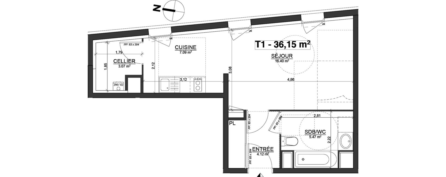 Appartement T1 de 36,15 m2 &agrave; Blagnac Centre