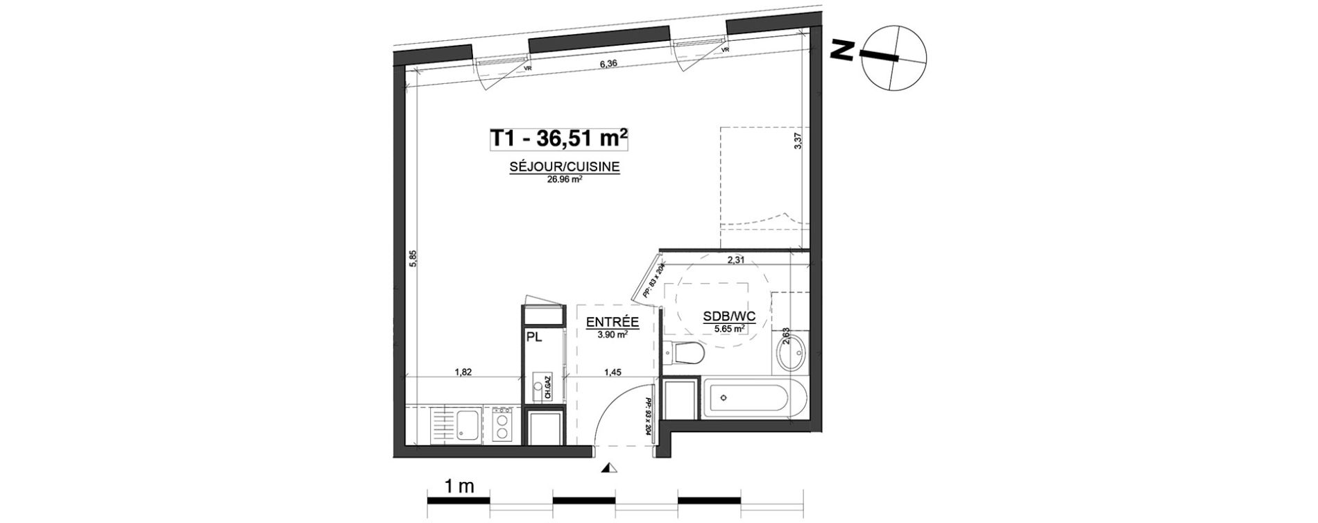 Appartement T1 de 36,51 m2 &agrave; Blagnac Centre