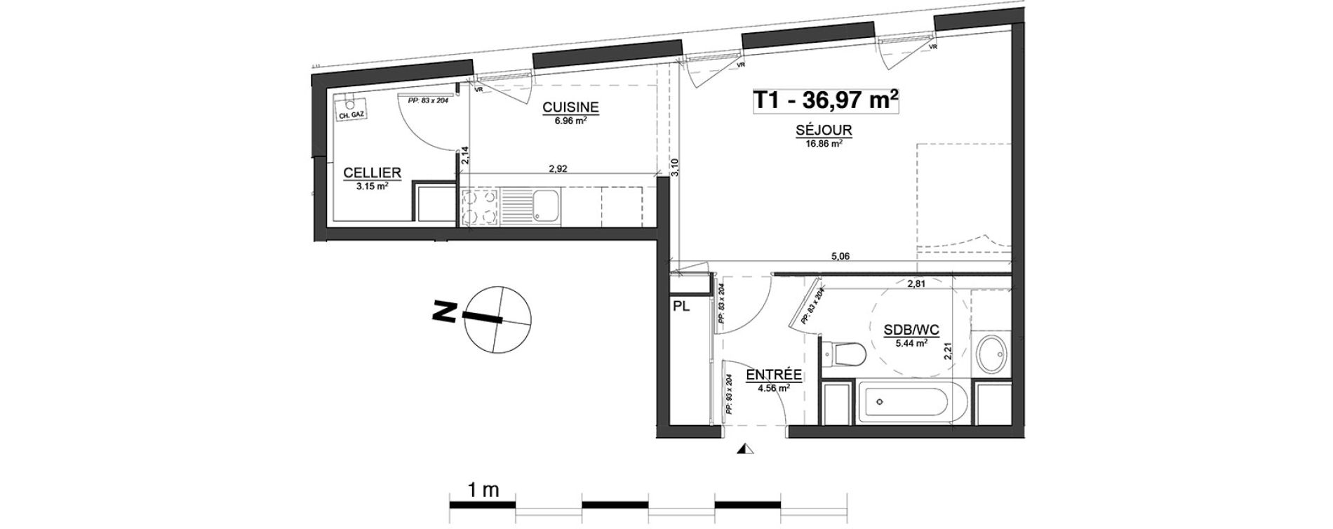 Appartement T1 de 36,97 m2 &agrave; Blagnac Centre