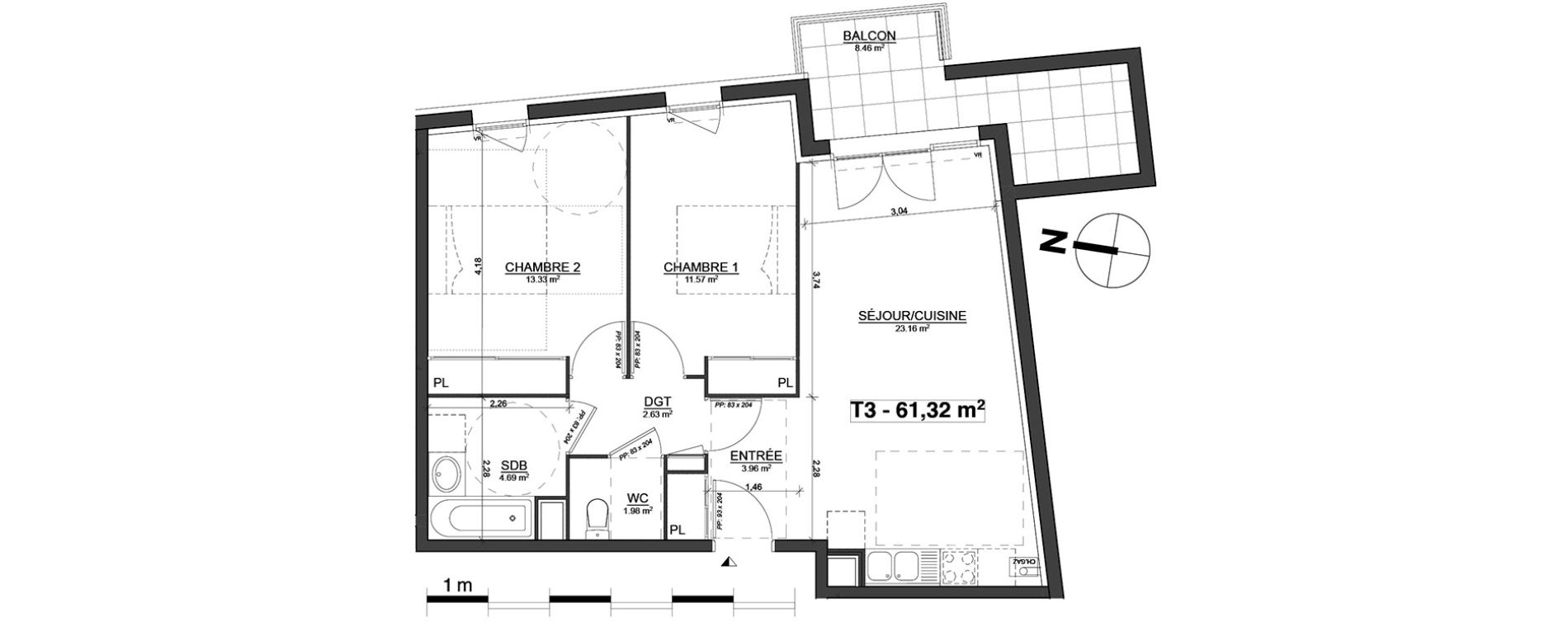 Appartement T3 de 61,32 m2 &agrave; Blagnac Centre