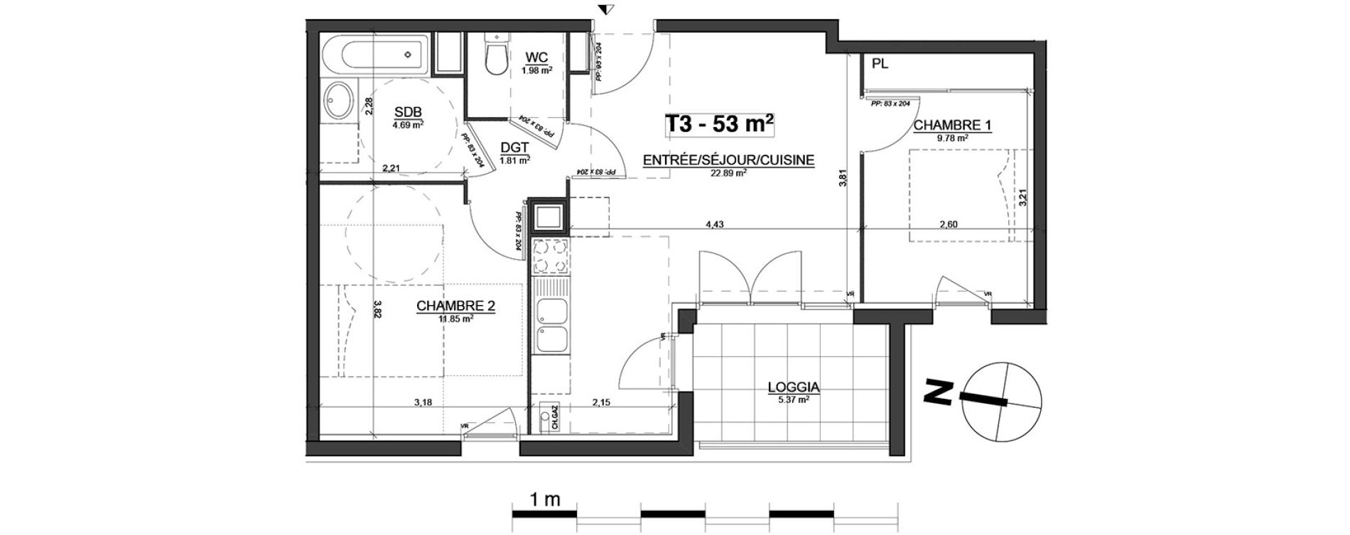 Appartement T3 de 53,00 m2 &agrave; Blagnac Centre