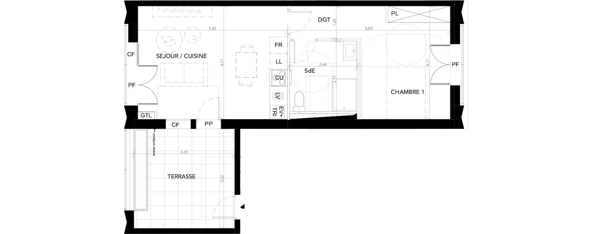 Appartement T2 de 45,09 m2 &agrave; Blagnac Andromede