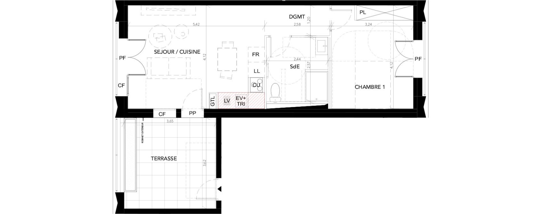 Appartement T2 de 45,06 m2 &agrave; Blagnac Andromede