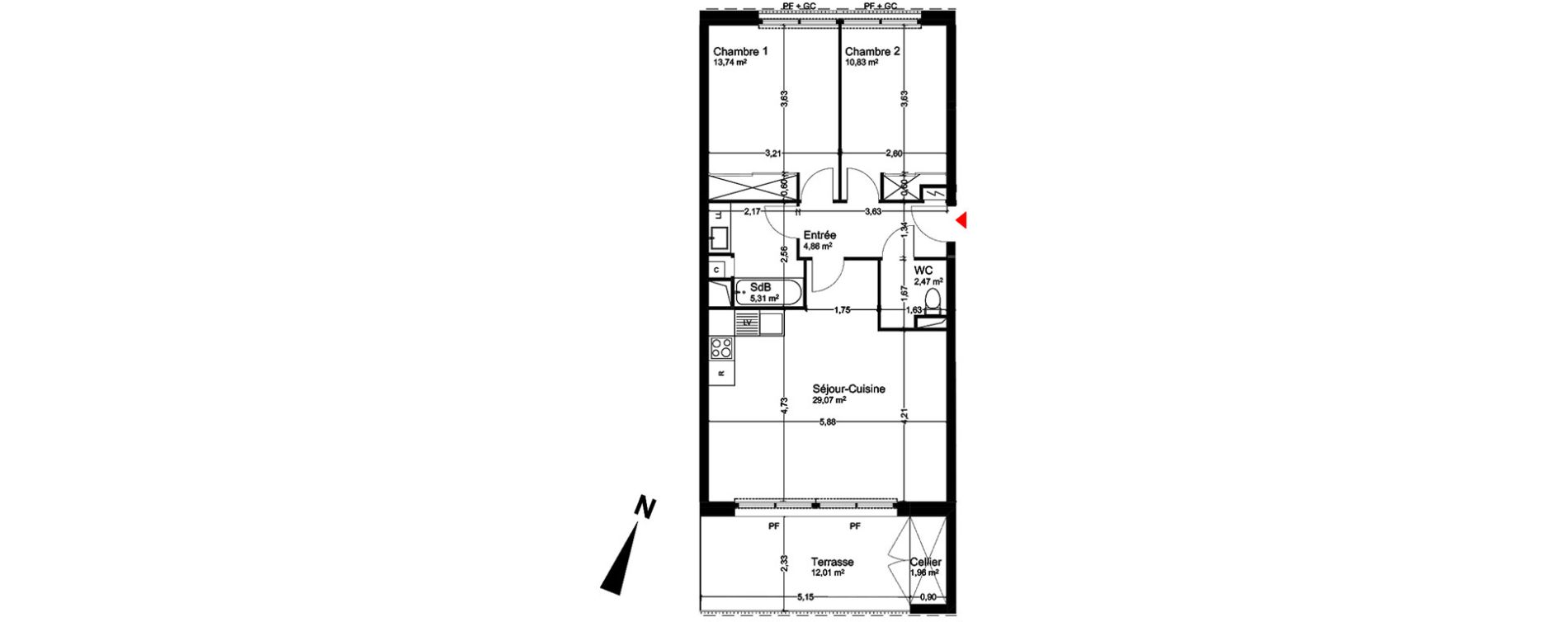 Appartement T3 de 70,26 m2 &agrave; Blagnac Andromede