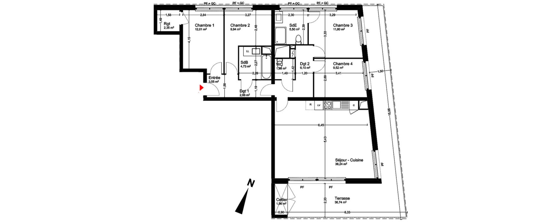 Appartement T5 de 106,21 m2 &agrave; Blagnac Andromede