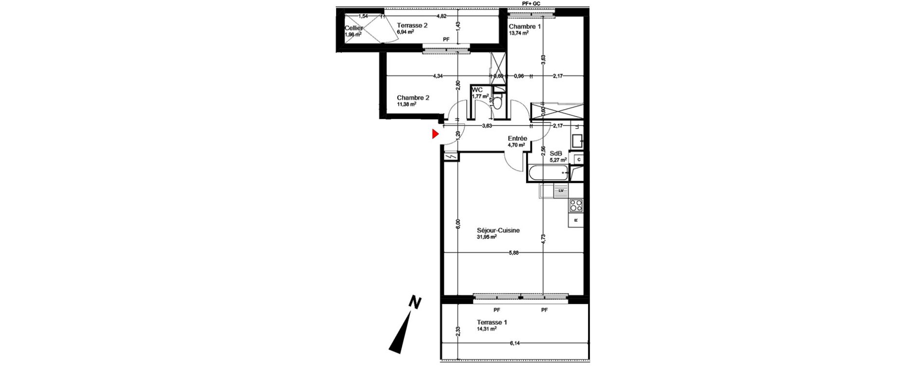 Appartement T3 de 68,81 m2 &agrave; Blagnac Andromede