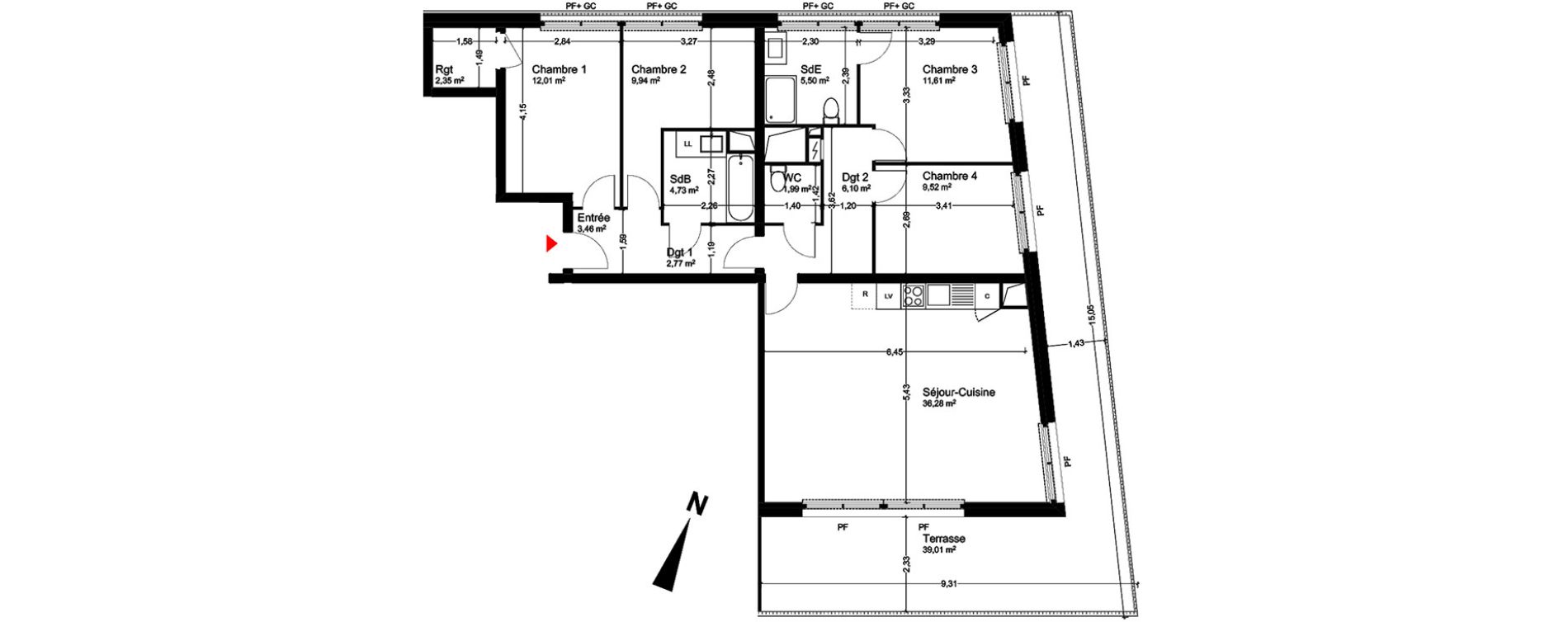 Appartement T5 de 106,26 m2 &agrave; Blagnac Andromede