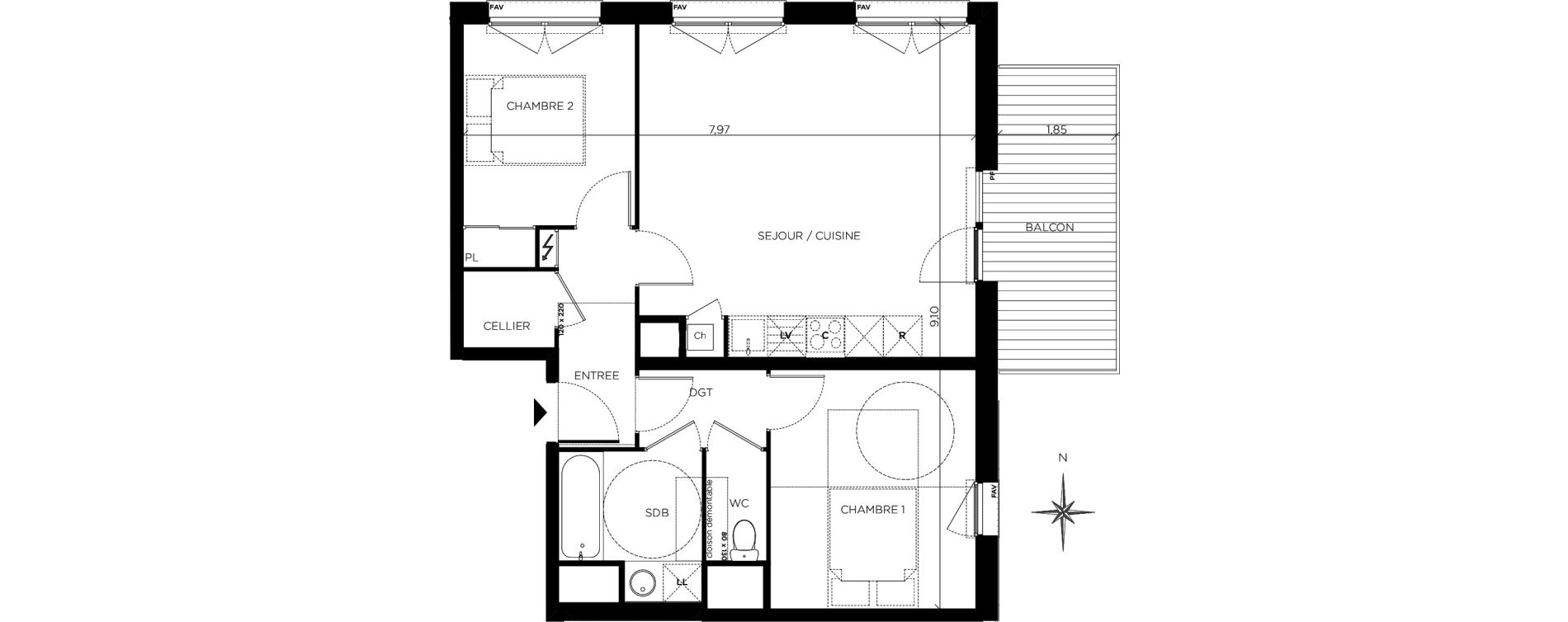 Appartement T3 de 62,25 m2 à Blagnac Centre