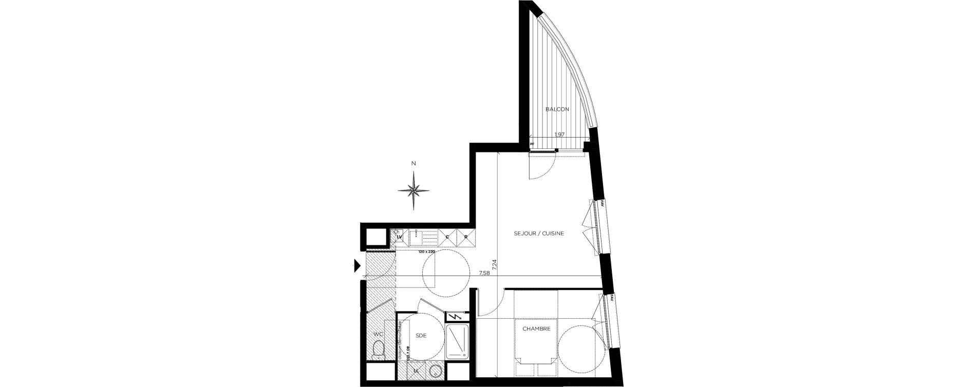 Appartement T2 de 43,25 m2 &agrave; Blagnac Centre