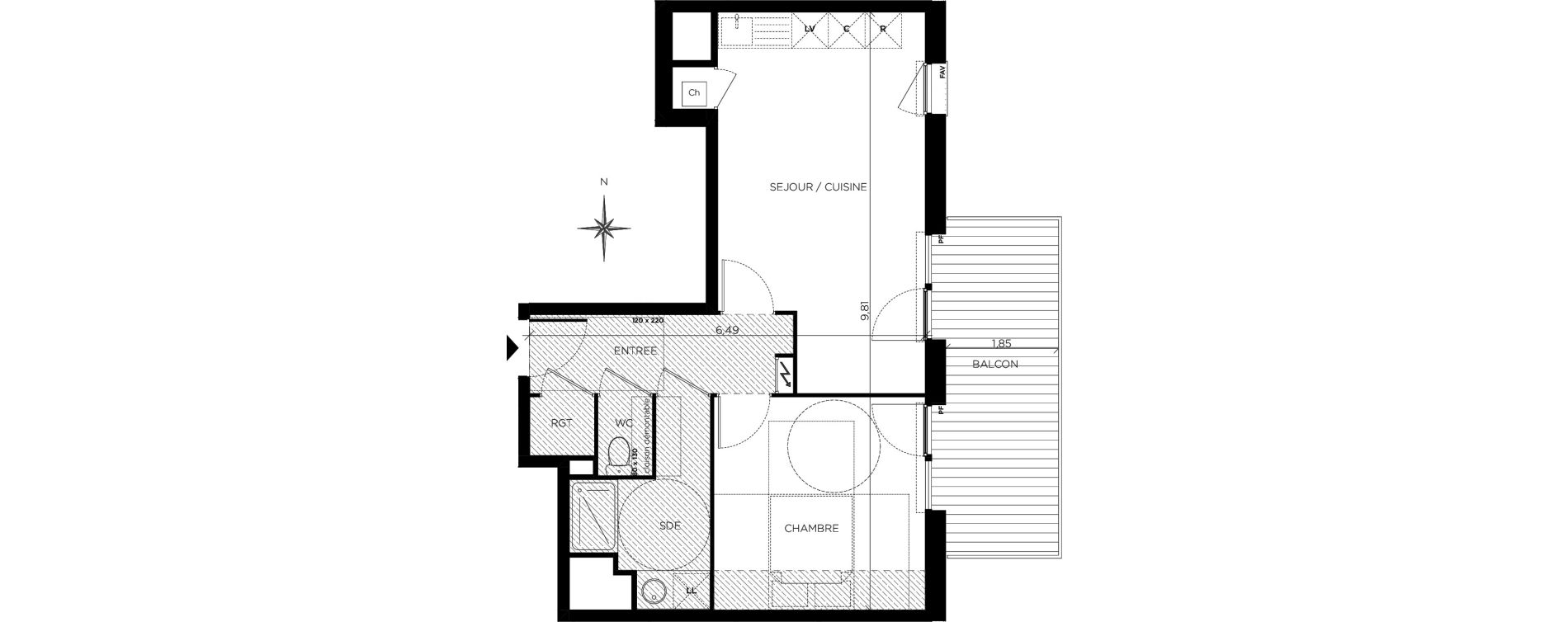 Appartement T2 de 45,16 m2 &agrave; Blagnac Centre