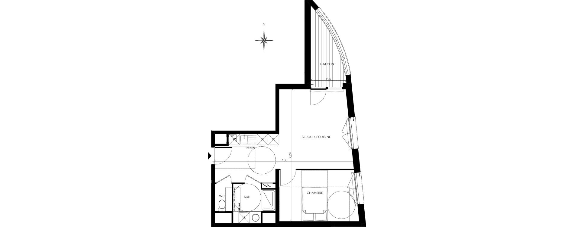 Appartement T2 de 43,25 m2 &agrave; Blagnac Centre