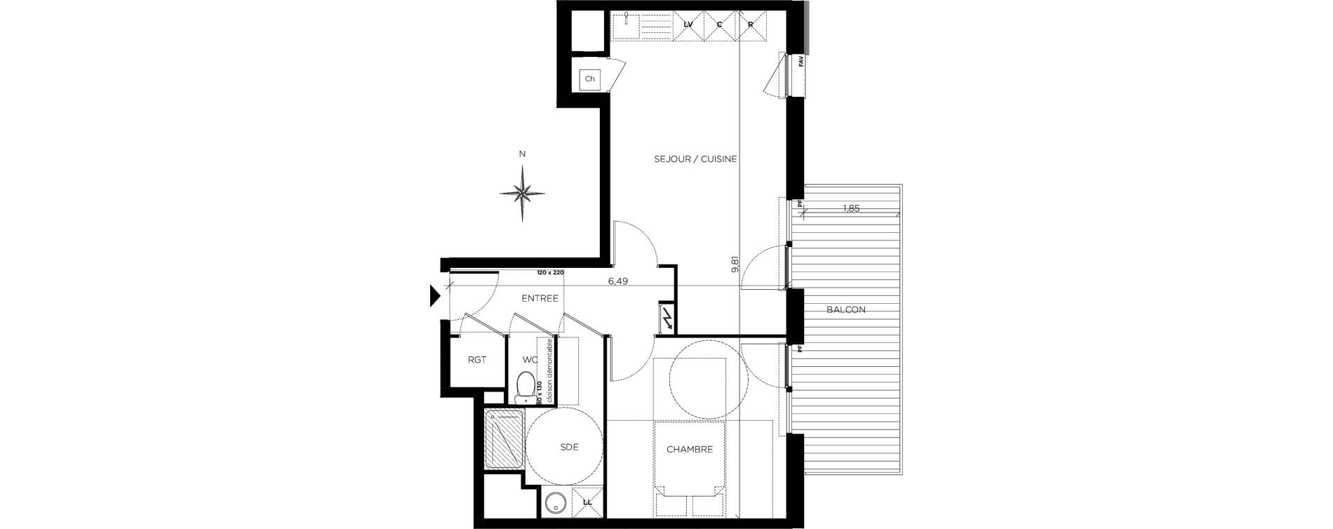 Appartement T2 de 45,16 m2 &agrave; Blagnac Centre