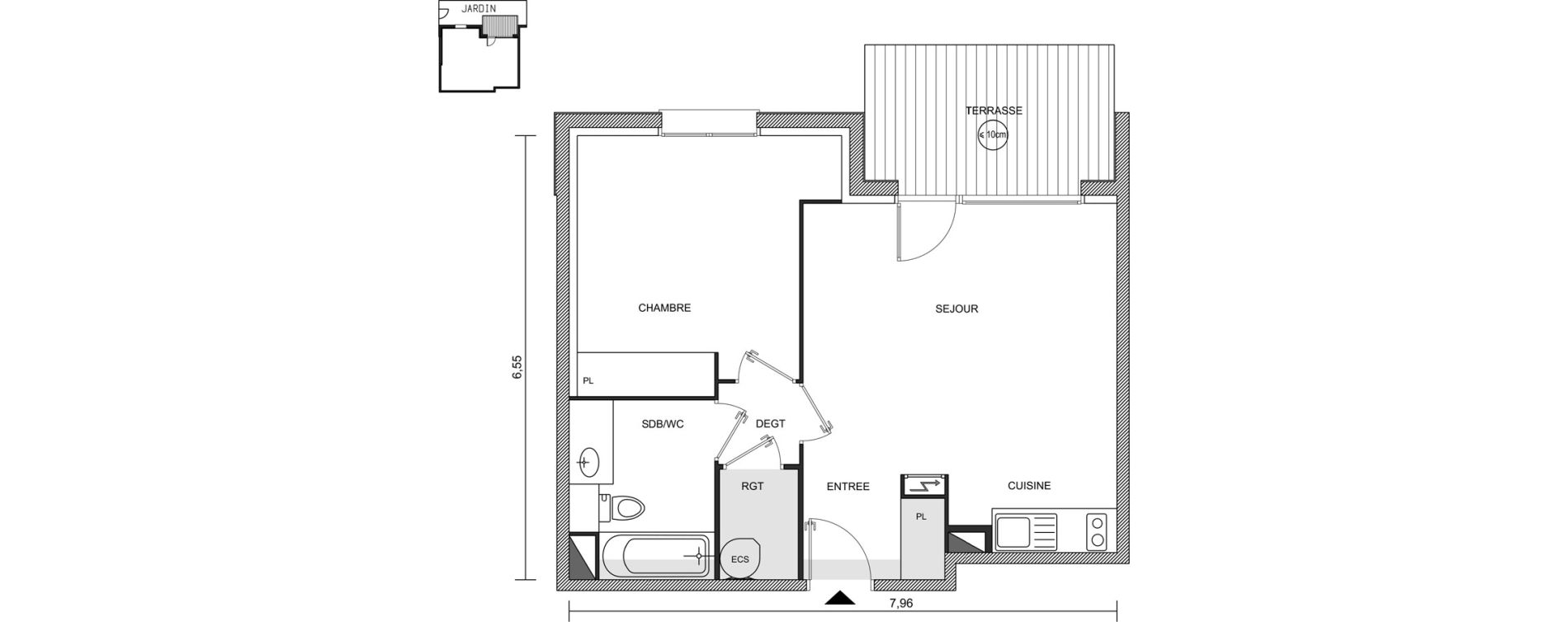 Appartement T2 de 45,74 m2 &agrave; Brugui&egrave;res Centre