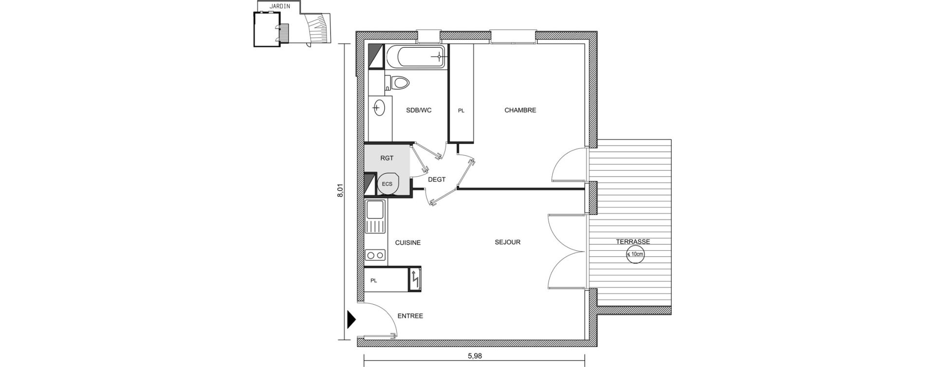 Appartement T2 de 45,95 m2 &agrave; Brugui&egrave;res Centre