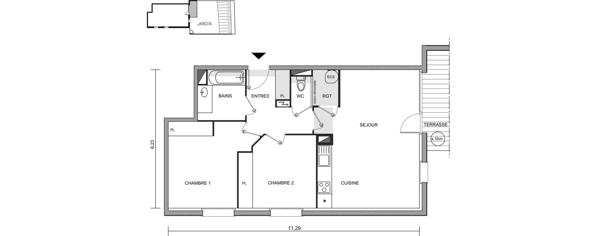 Appartement T3 de 64,79 m2 &agrave; Brugui&egrave;res Centre