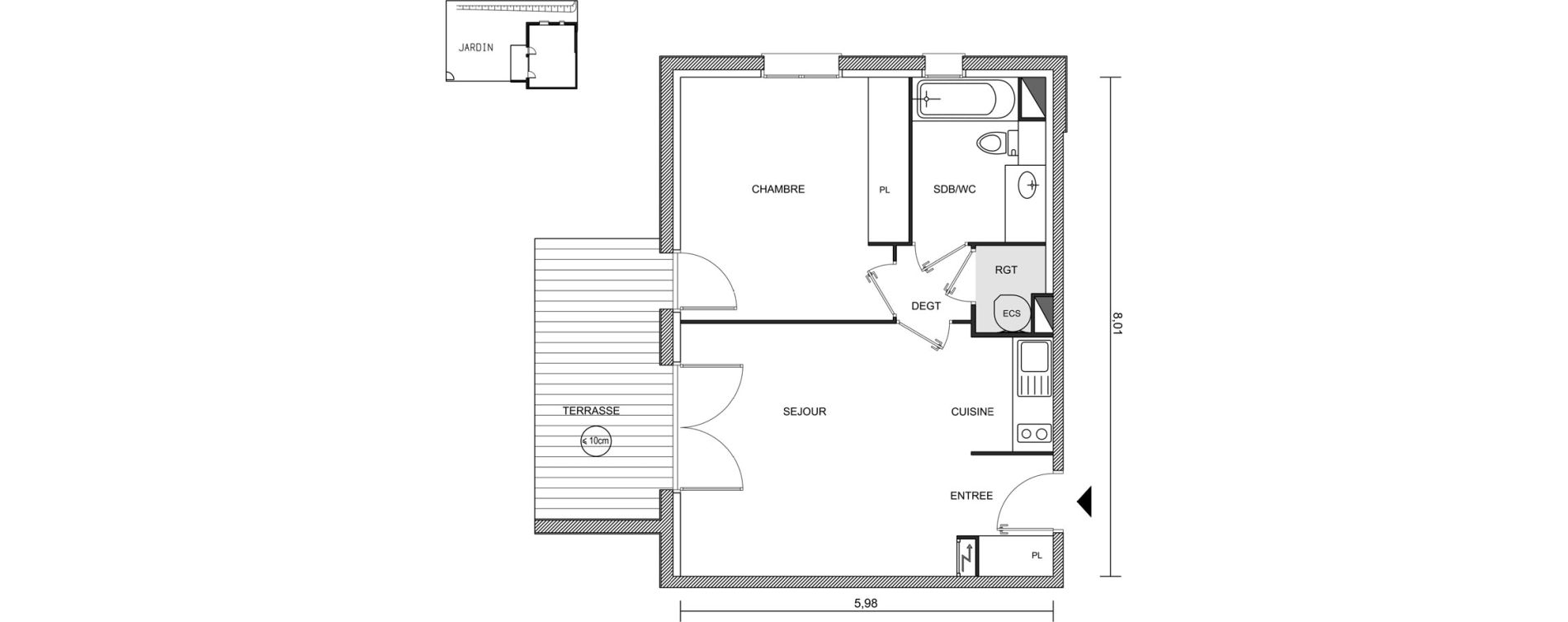 Appartement T2 de 45,90 m2 &agrave; Brugui&egrave;res Centre