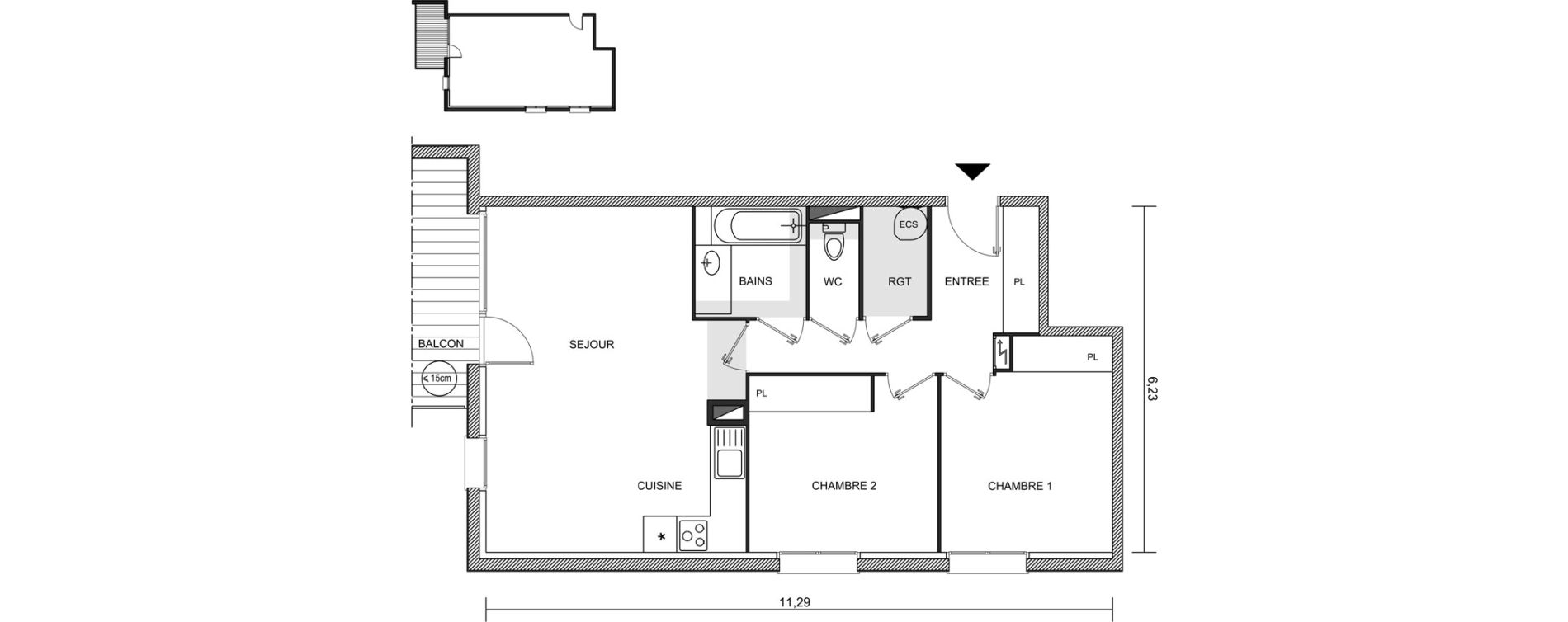 Appartement T3 de 65,11 m2 &agrave; Brugui&egrave;res Centre