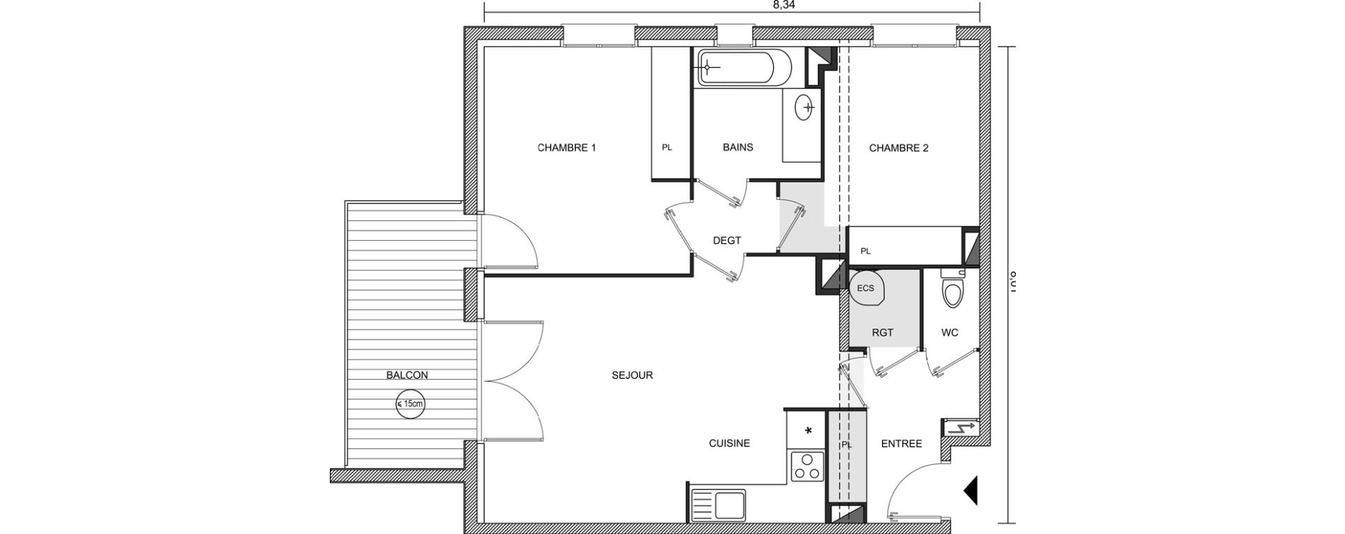 Appartement T3 de 63,06 m2 &agrave; Brugui&egrave;res Centre