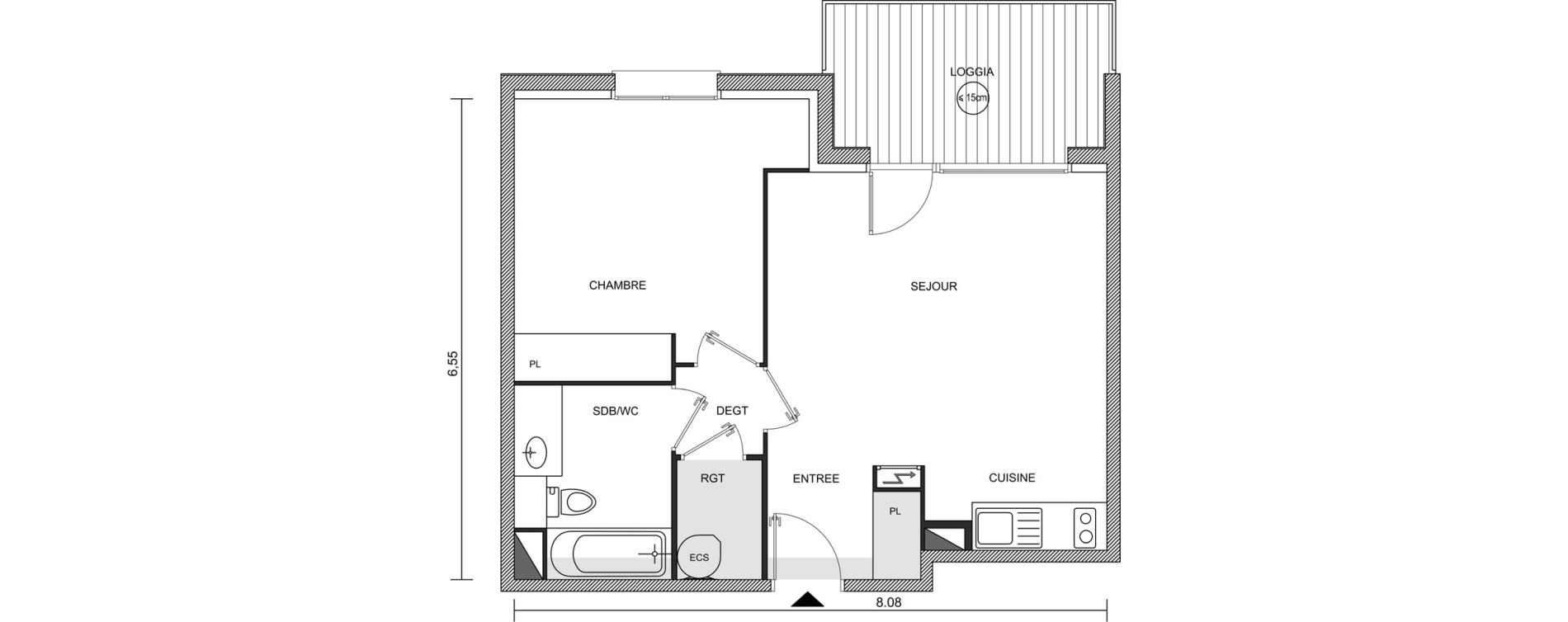 Appartement T2 de 46,21 m2 &agrave; Brugui&egrave;res Centre