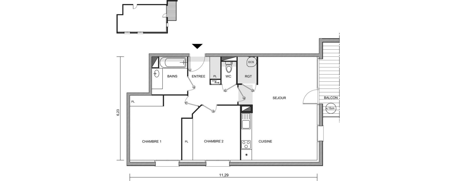 Appartement T3 de 64,79 m2 &agrave; Brugui&egrave;res Centre