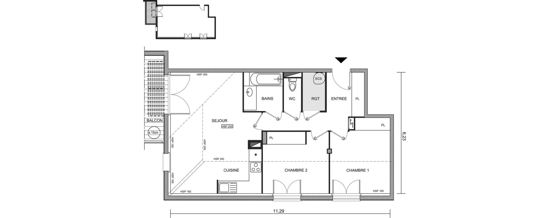 Appartement T3 de 64,88 m2 &agrave; Brugui&egrave;res Centre