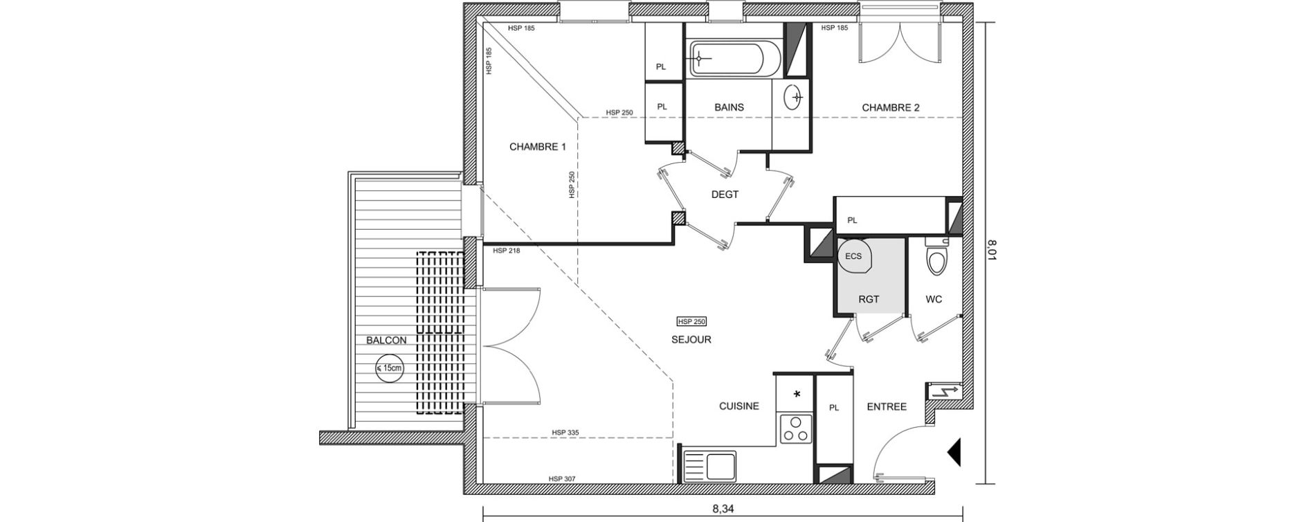 Appartement T3 de 63,00 m2 &agrave; Brugui&egrave;res Centre