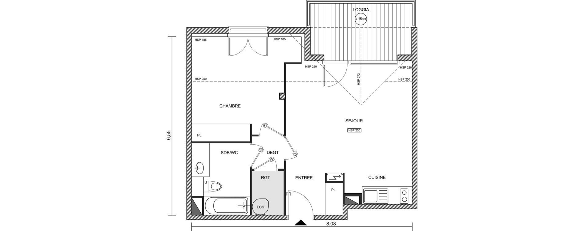 Appartement T2 de 46,21 m2 &agrave; Brugui&egrave;res Centre