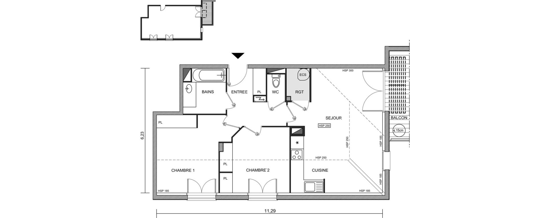 Appartement T3 de 64,66 m2 &agrave; Brugui&egrave;res Centre