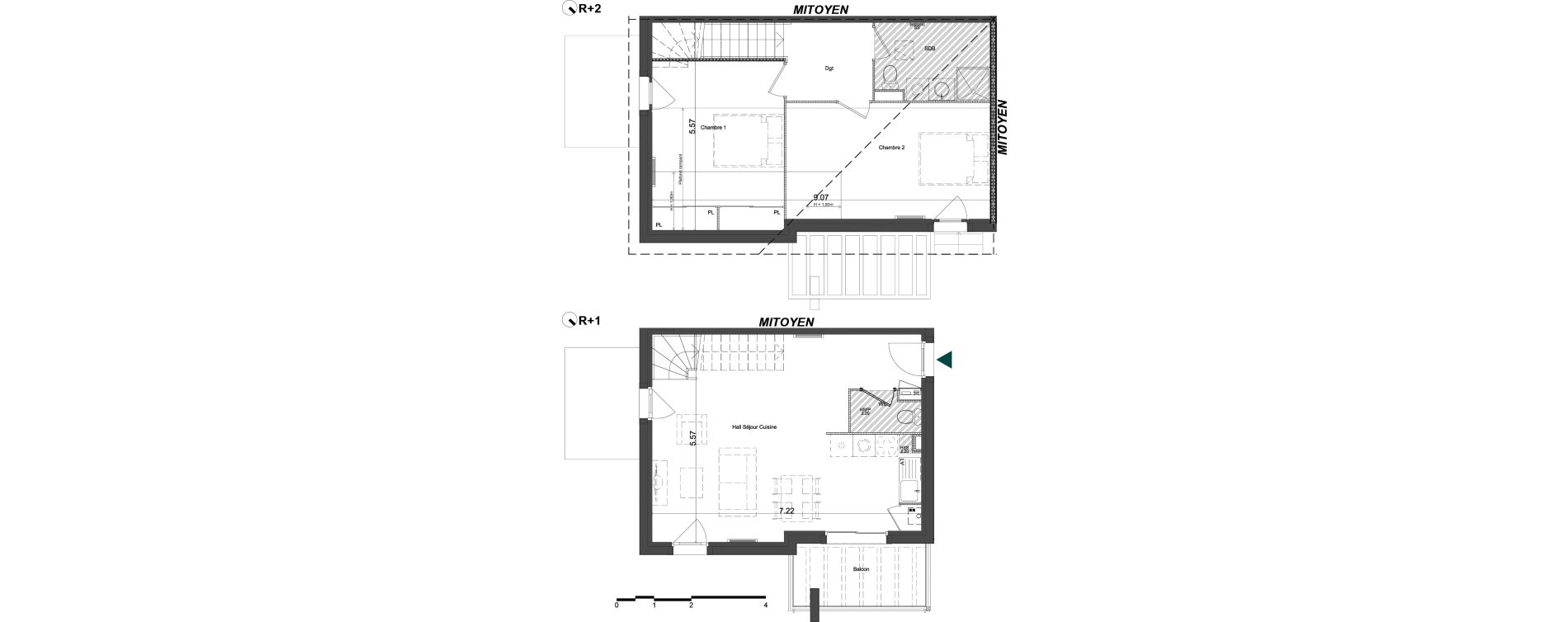 Duplex T3 de 72,69 m2 &agrave; Brugui&egrave;res Centre