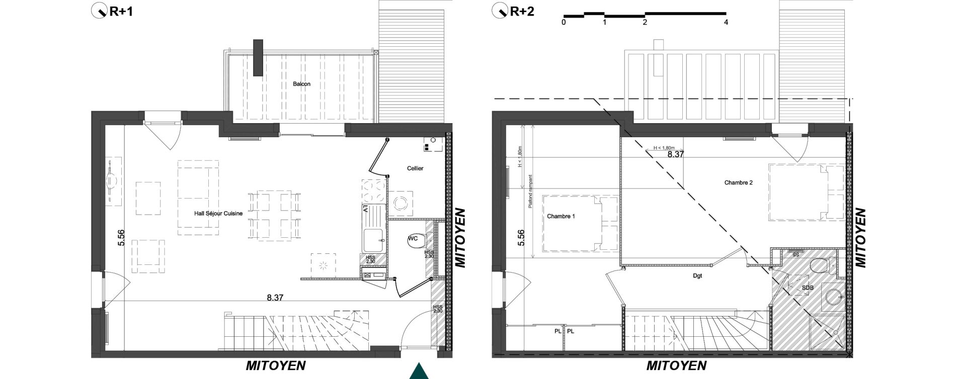 Duplex T3 de 75,37 m2 &agrave; Brugui&egrave;res Centre