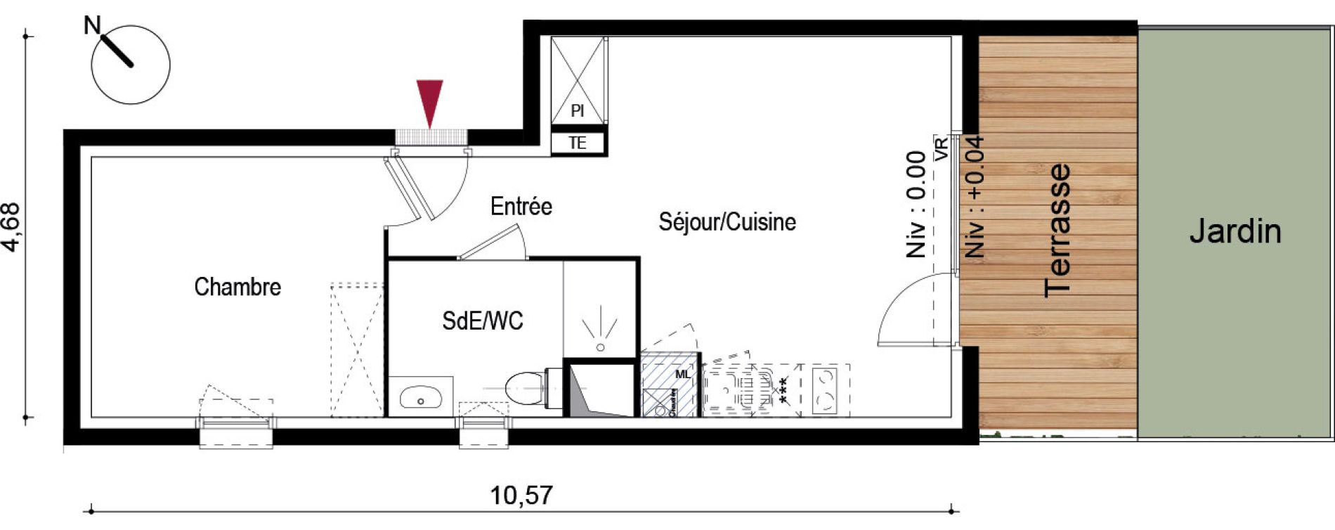 Appartement T2 de 39,70 m2 &agrave; Brugui&egrave;res Centre