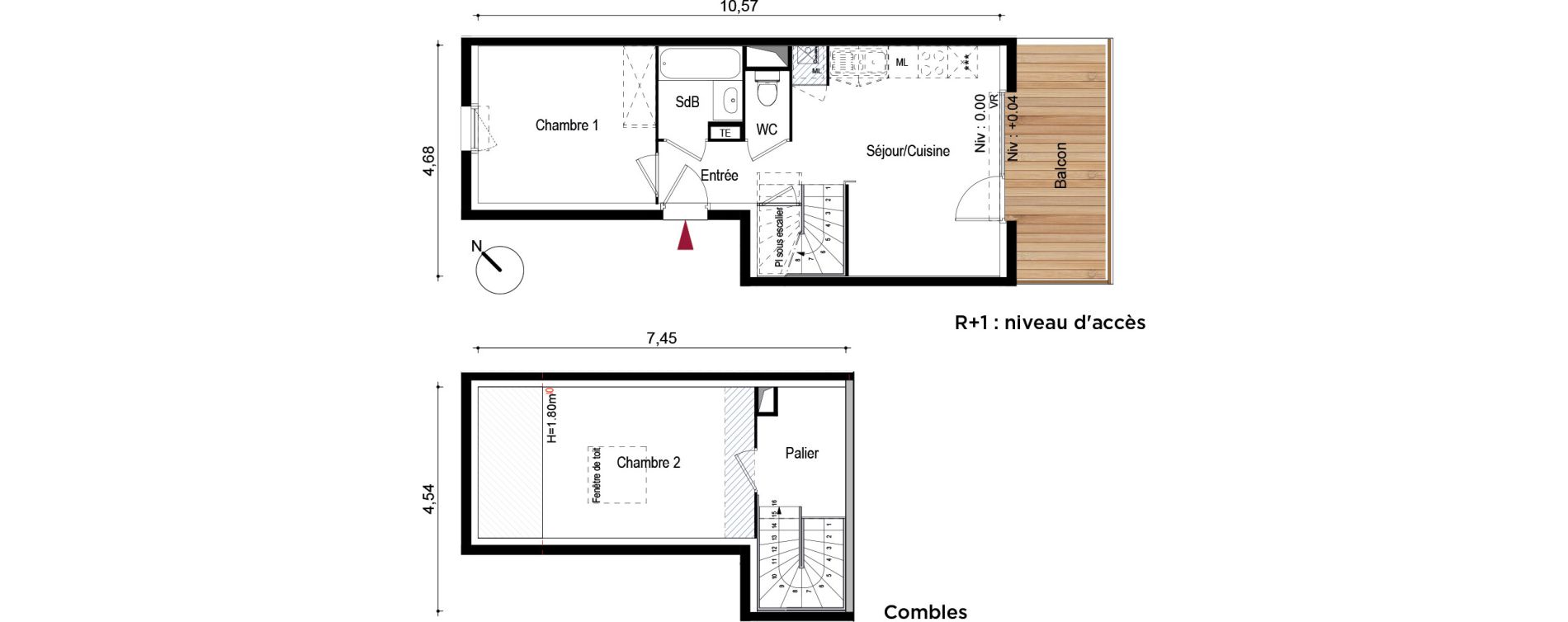 Duplex T3 de 54,50 m2 &agrave; Brugui&egrave;res Centre