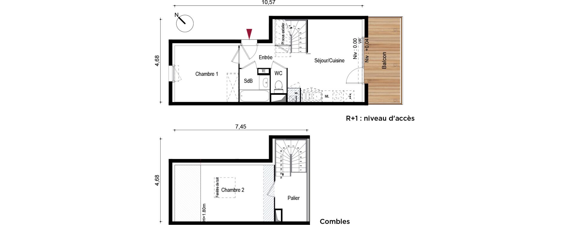 Duplex T3 de 55,30 m2 &agrave; Brugui&egrave;res Centre