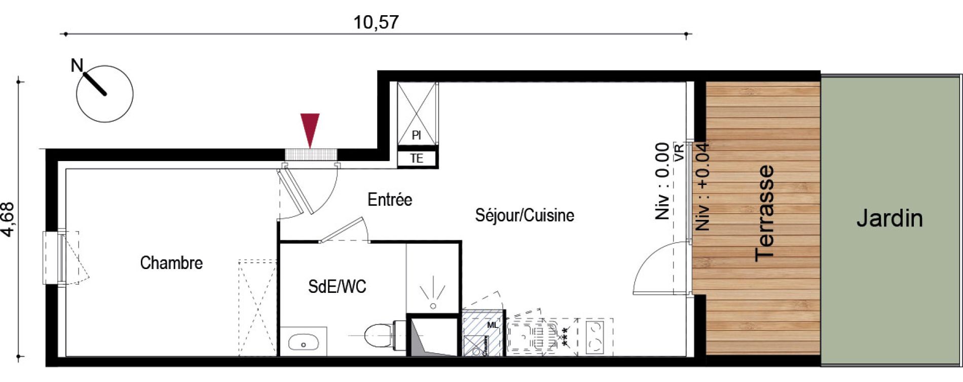 Appartement T2 de 39,70 m2 &agrave; Brugui&egrave;res Centre