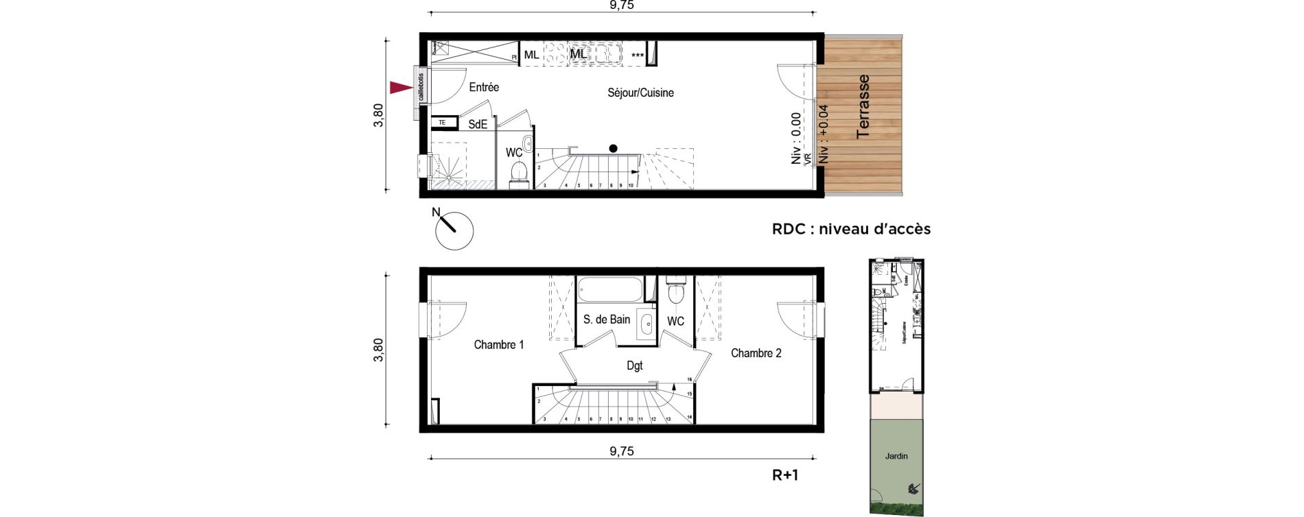 Duplex T3 de 65,55 m2 &agrave; Brugui&egrave;res Centre
