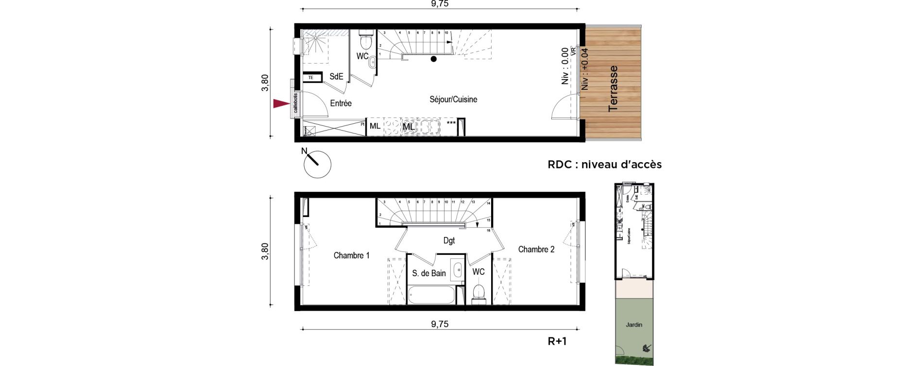 Duplex T3 de 65,55 m2 &agrave; Brugui&egrave;res Centre