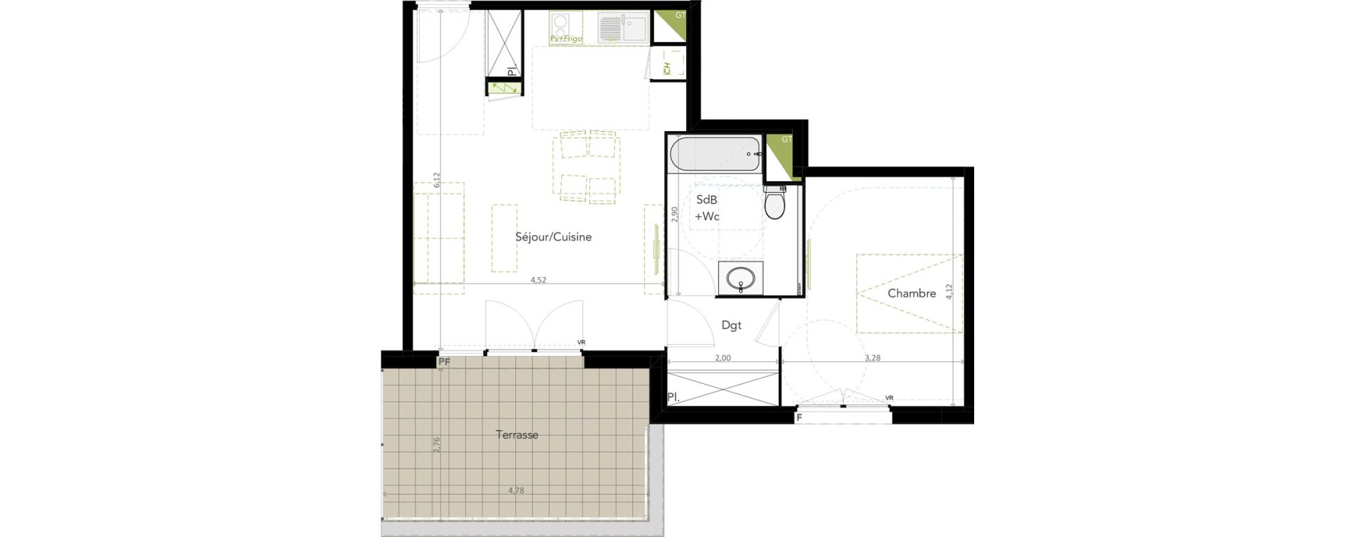Appartement T2 de 50,63 m2 &agrave; Brugui&egrave;res Centre