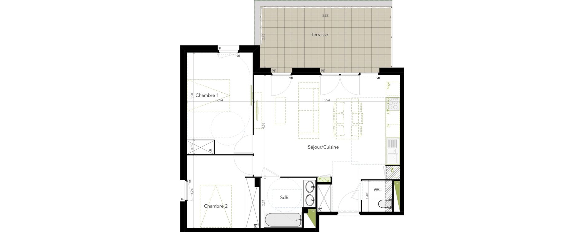 Appartement T3 de 63,09 m2 &agrave; Brugui&egrave;res Centre