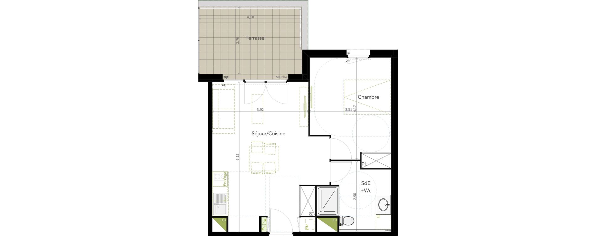Appartement T2 de 46,01 m2 &agrave; Brugui&egrave;res Centre