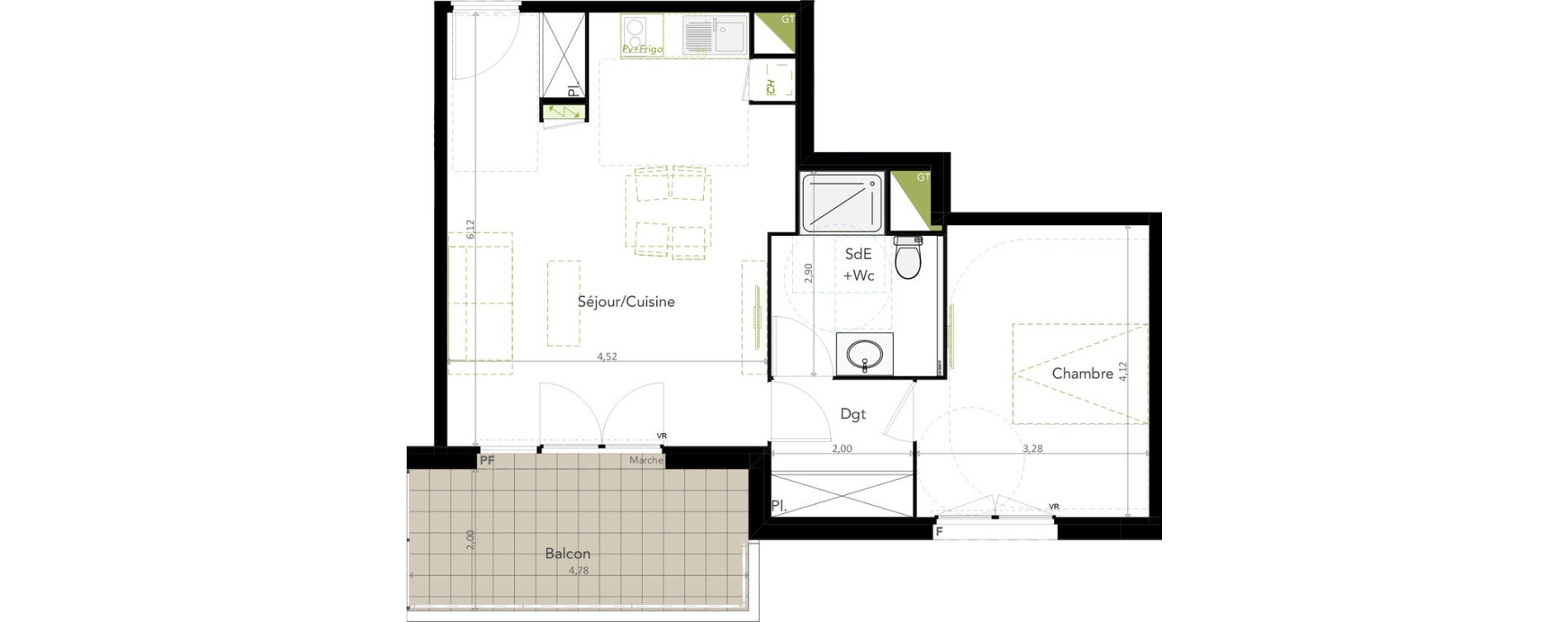 Appartement T2 de 50,50 m2 &agrave; Brugui&egrave;res Centre
