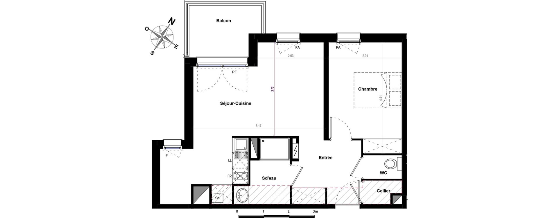 Appartement T2 de 50,49 m2 &agrave; Castanet-Tolosan Coteaux - plaine haute
