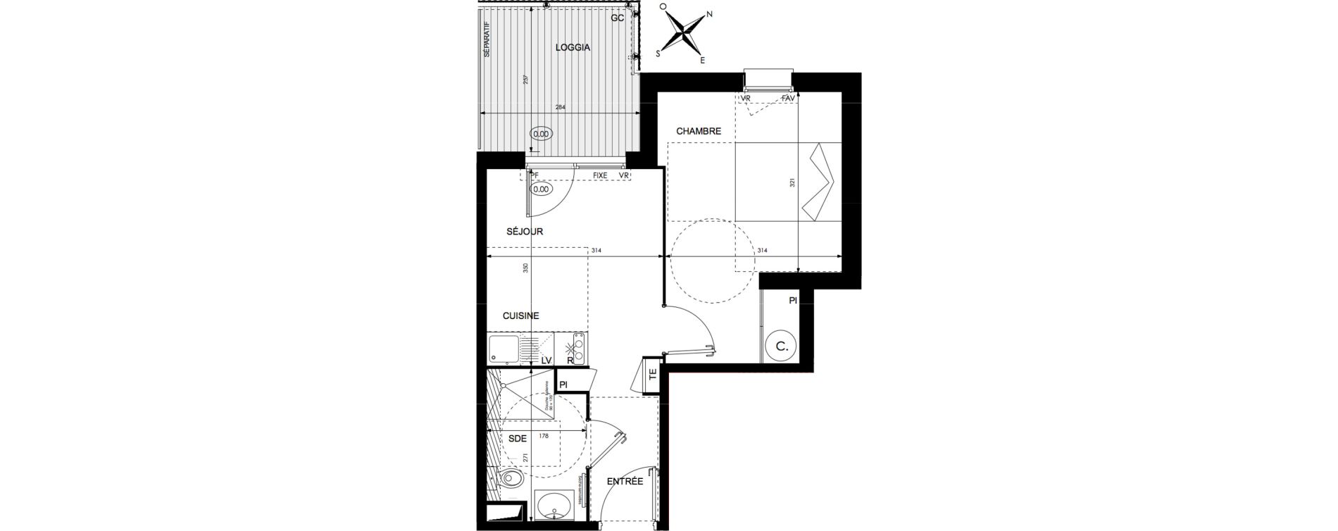 Appartement T2 de 32,86 m2 &agrave; Castanet-Tolosan Centre