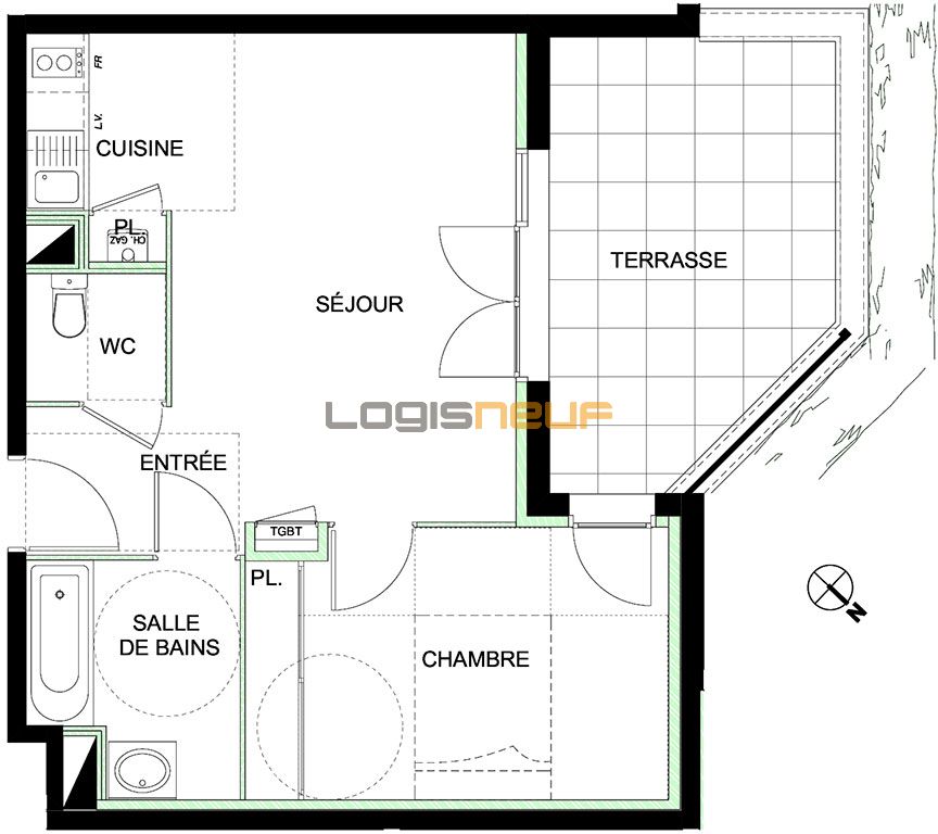 Appartement T2 de 42.15 m2 RDC NO Coeur de Ville ref 614
