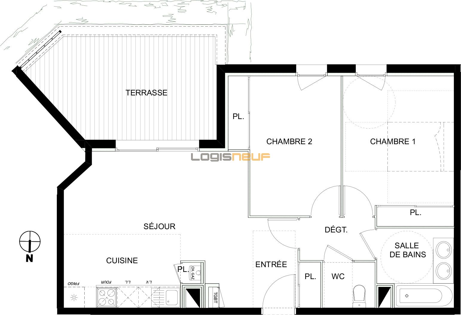 Appartement T3 de 60.55 m2 RDC S Coeur de Ville
